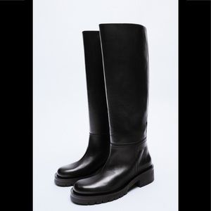Zara Flat leather knee high boots 2021